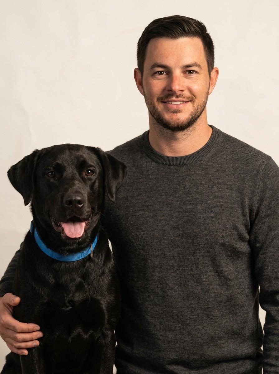Glen Buchanan with his black Labrador, Jax