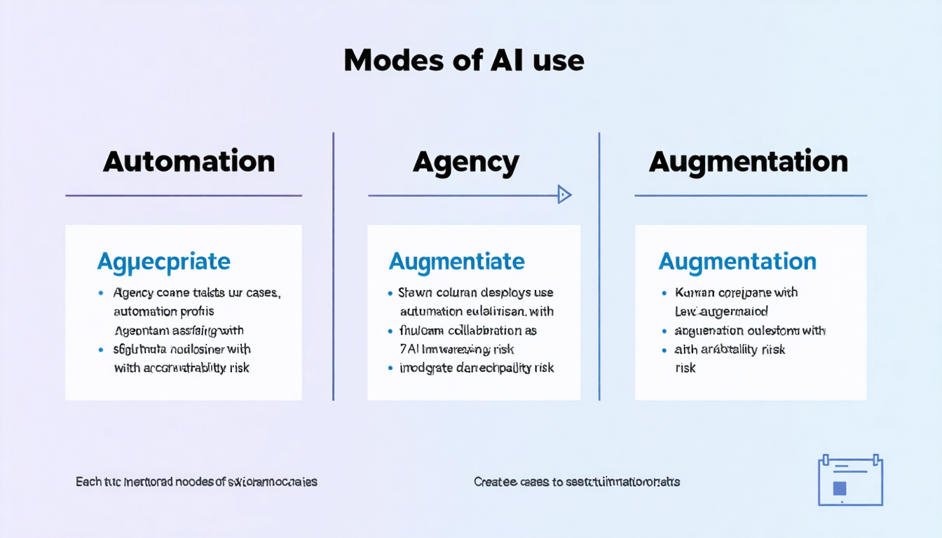 Concept architecture for Modes of AI use: Automation, Agency, Augmentation