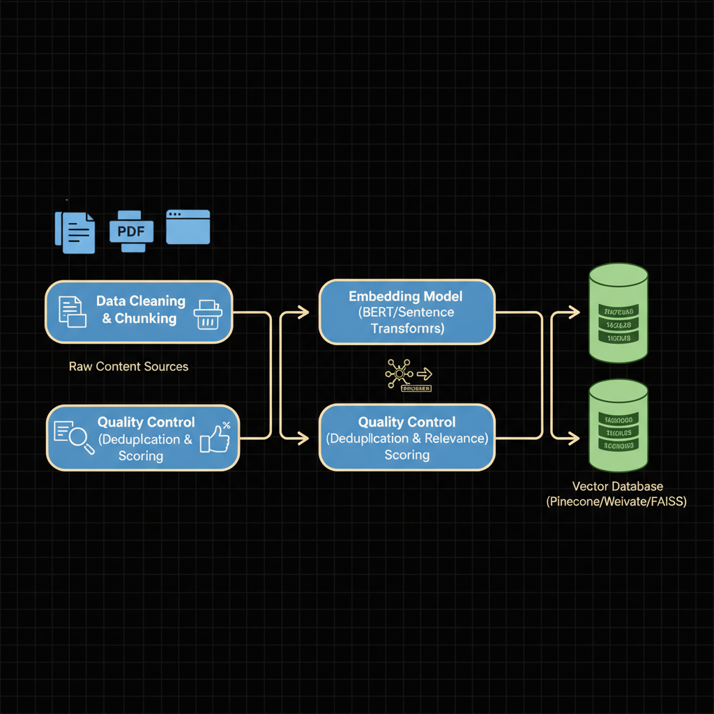 Concept architecture for Curate and embed content datasets for RAGs.