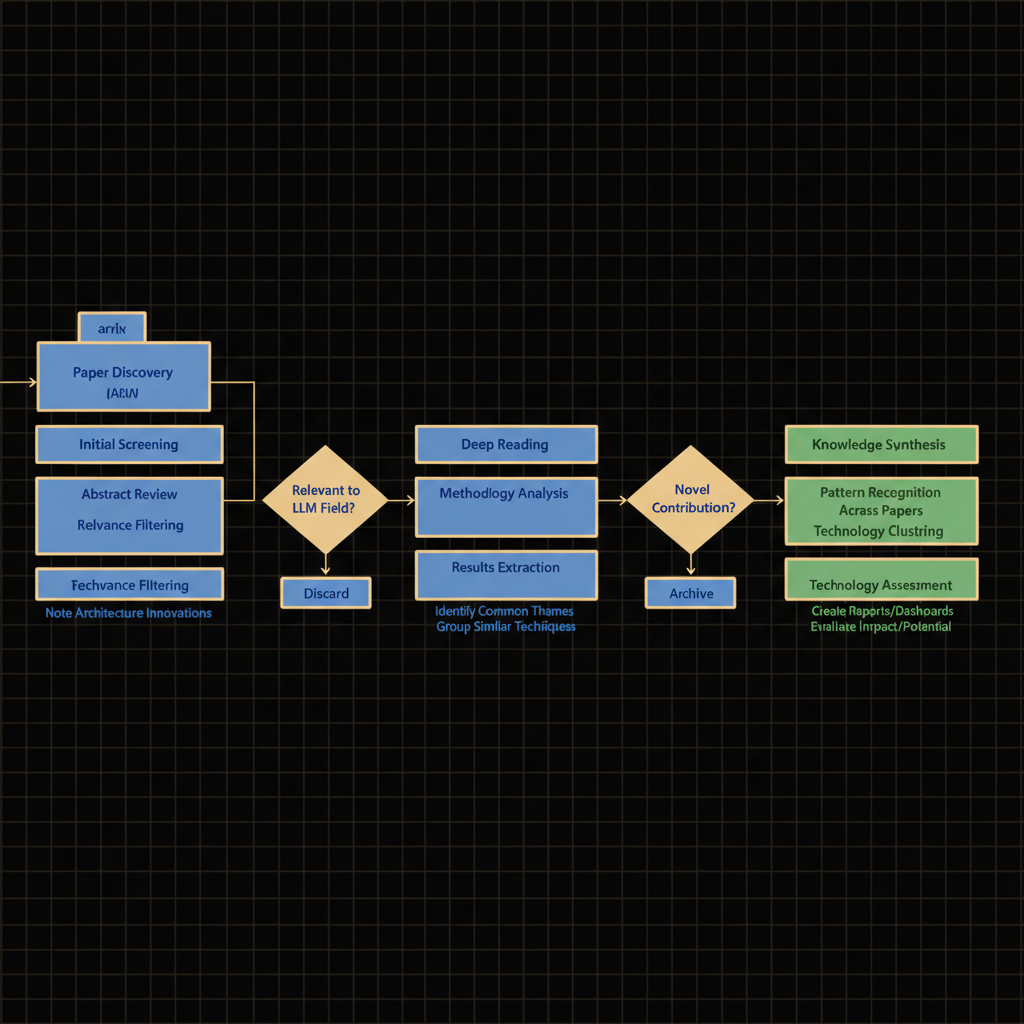 Concept architecture for Read research papers (articles, conference papers, etc.) to identify emerging LLM trends and technologies.
